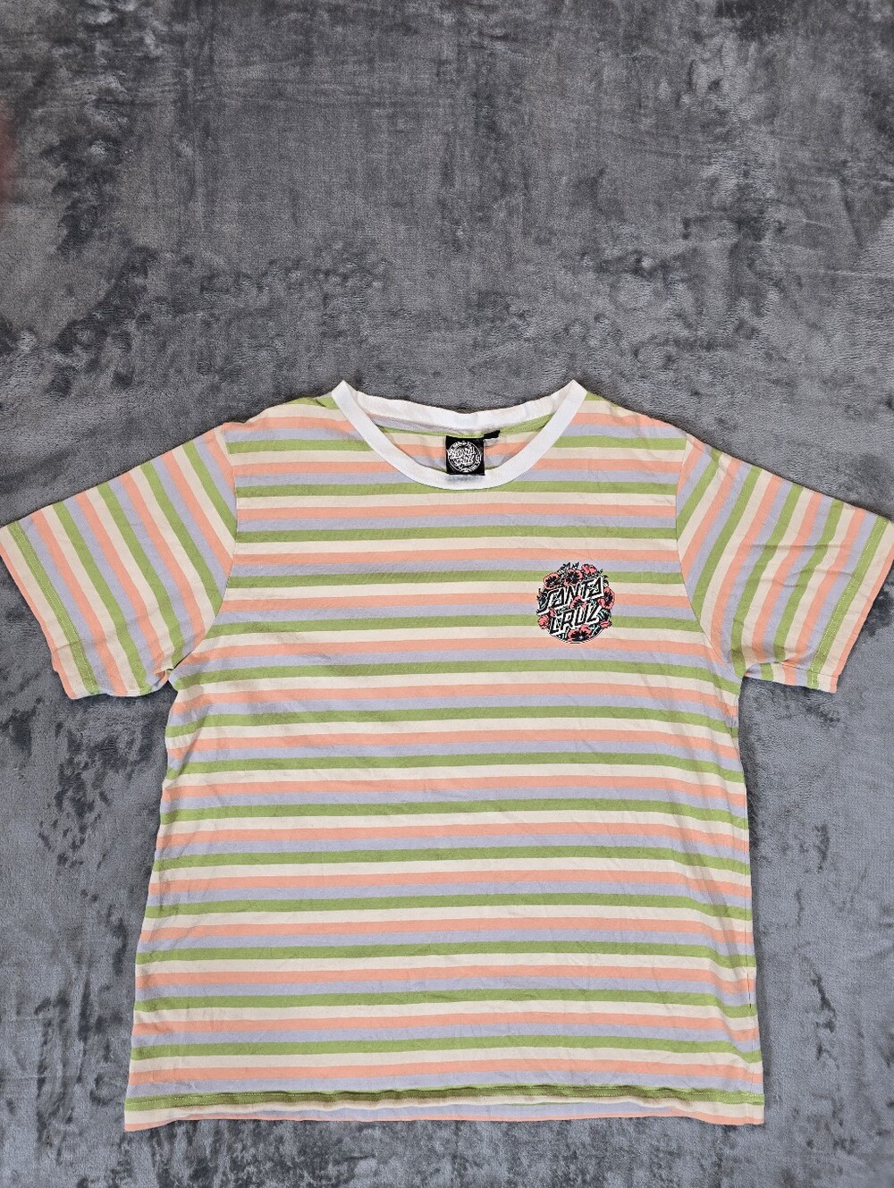 Santa Cruz Striped T Shirt Size Large Fits Medium